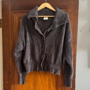 Varley Dark Gray Ribbed Button-Front Cardigan